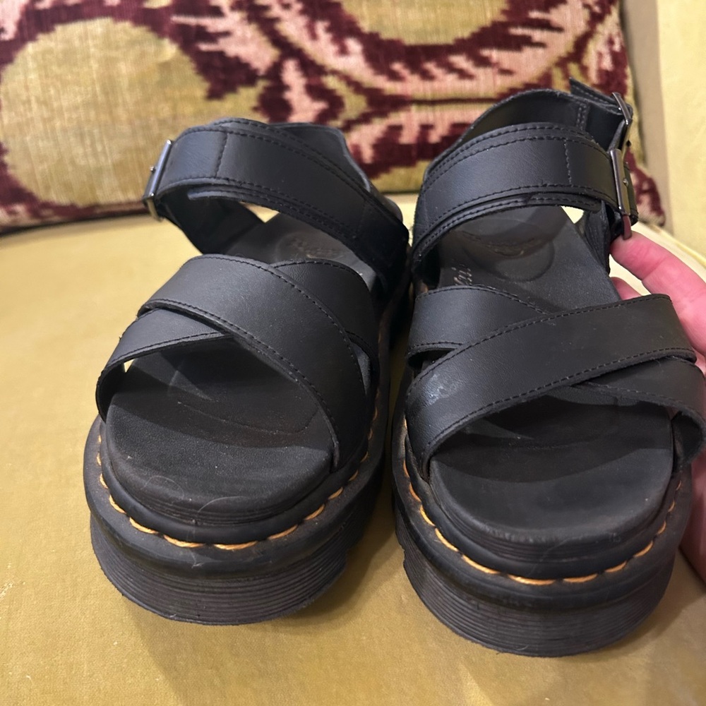 Dr. Martens Black Platform Sandals with Crisscross Straps